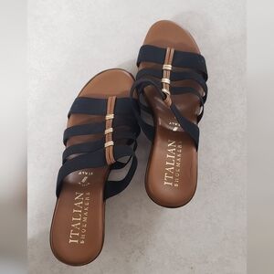 Women's Made In Italy Black and Brown Wedge Sandals Sz 9 Comfortable Like New